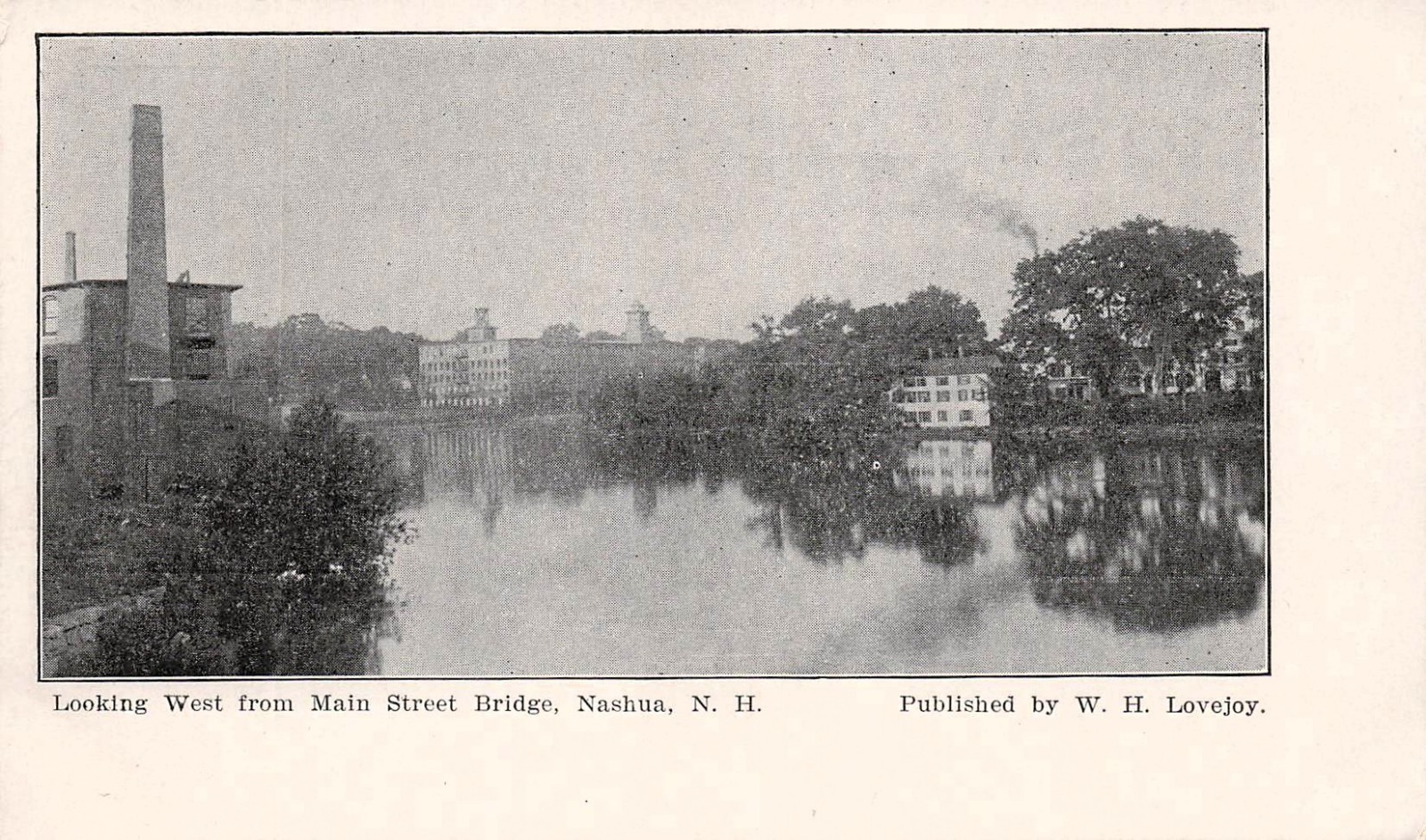Nashua New Hampshire NH Main Street Bridge River Saw Mill Vtg Postcard K15