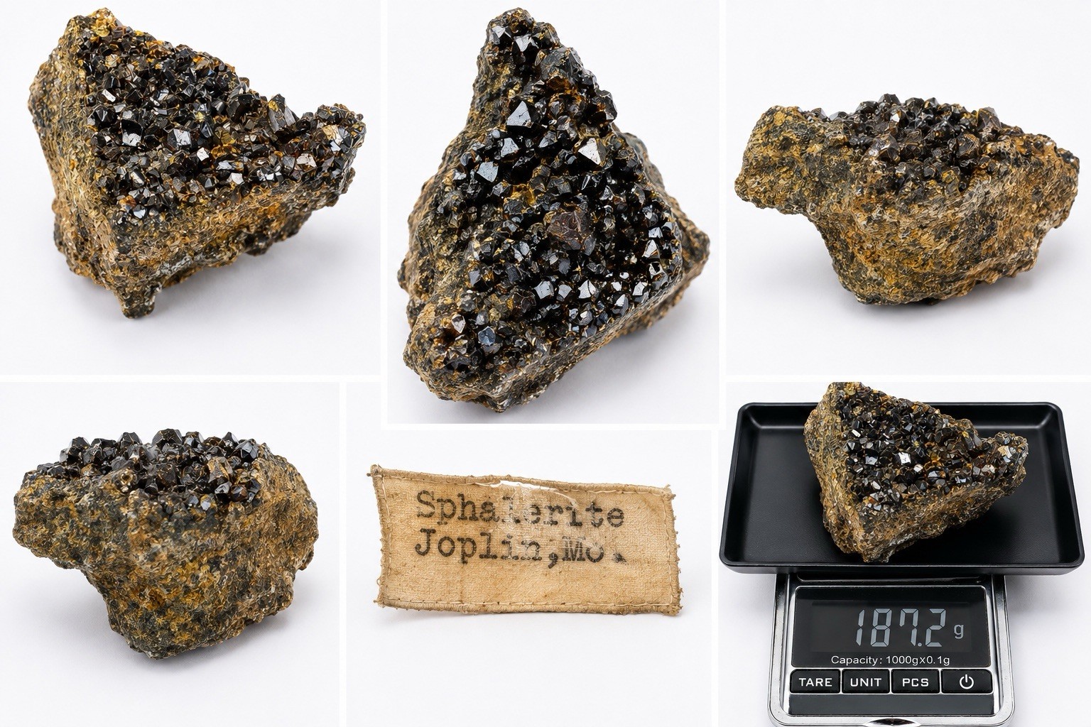 Sphalerite Mineral Joplin Missouri Tri-State District 187g Old Label Crystals