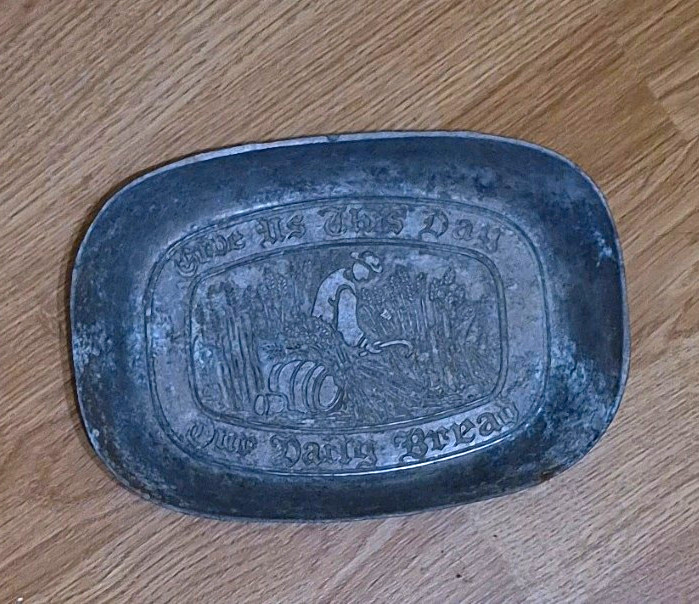 Metal Rectangular Serving Tray, Silver/Gray Pictorial Design, Metallic Finish