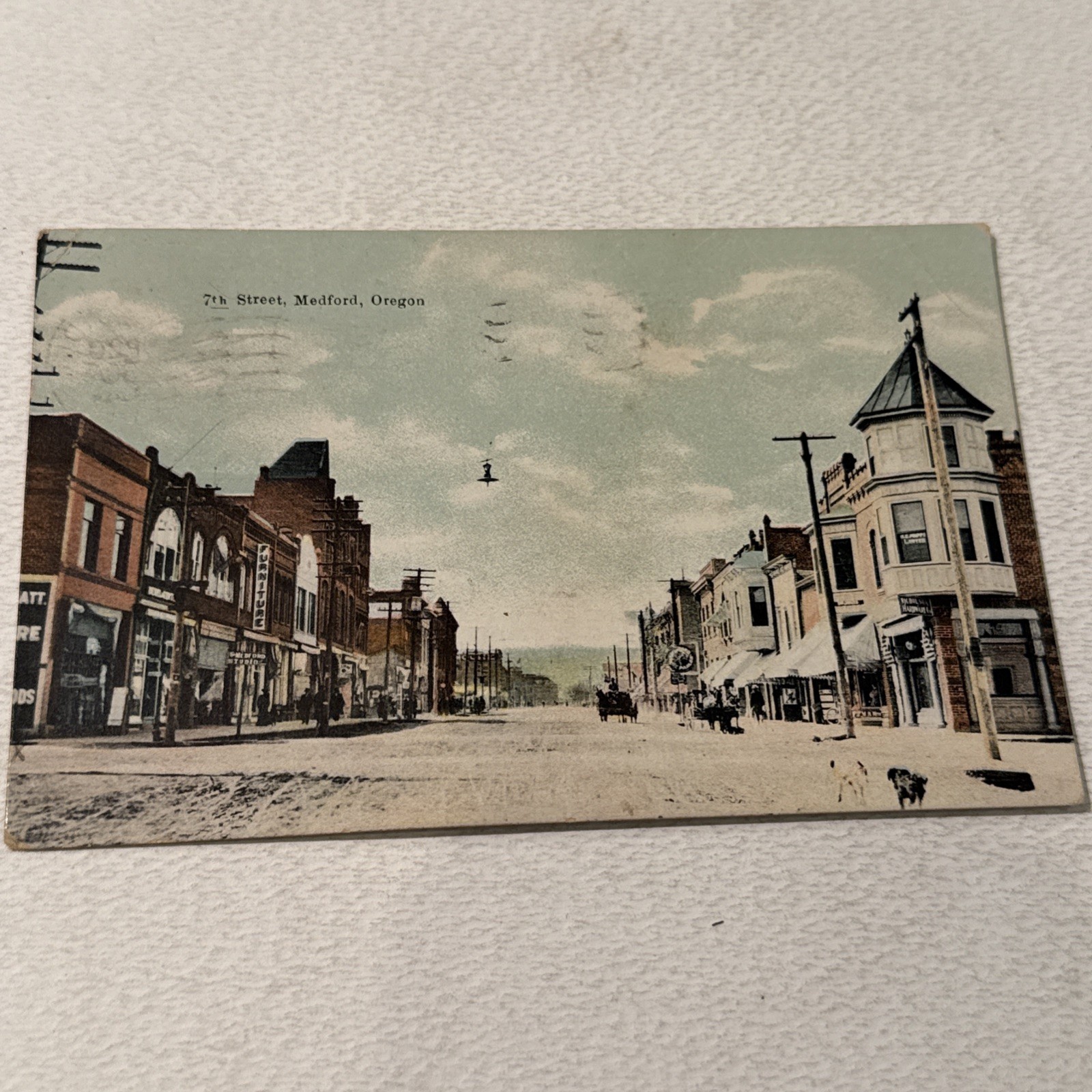Vintage Postcard 7th St. Downtown Storefronts Medford Oregon 1908