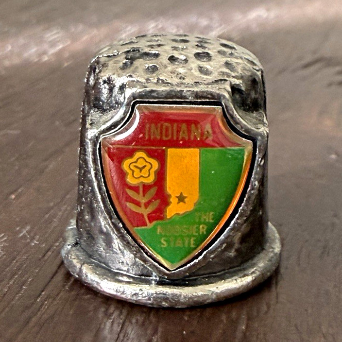 Vintage Indiana The Hoosier State Silver Tone Metal Souvenir Thimble Shield Vintage Indiana The Hoosier State Silver Tone Metal Souvenir Thimble Shield