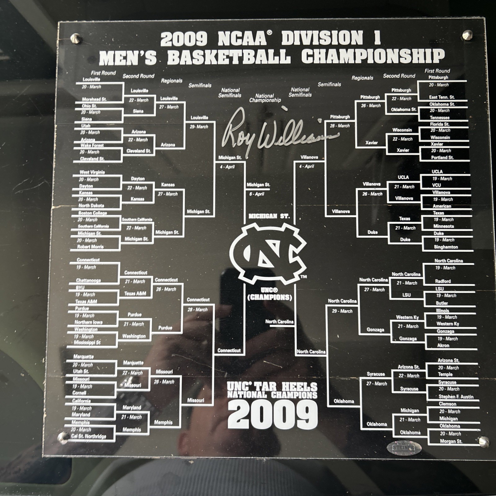 Roy Williams Signed/Auto 12x12 Piece Of UNC 2009 Championship Court Steiner COA