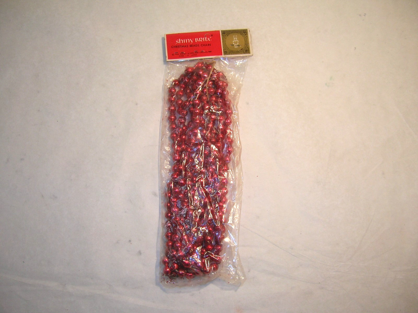 Vintage Shiny Brite NOS Christmas Red Bead Glass Chain Garland Japan 