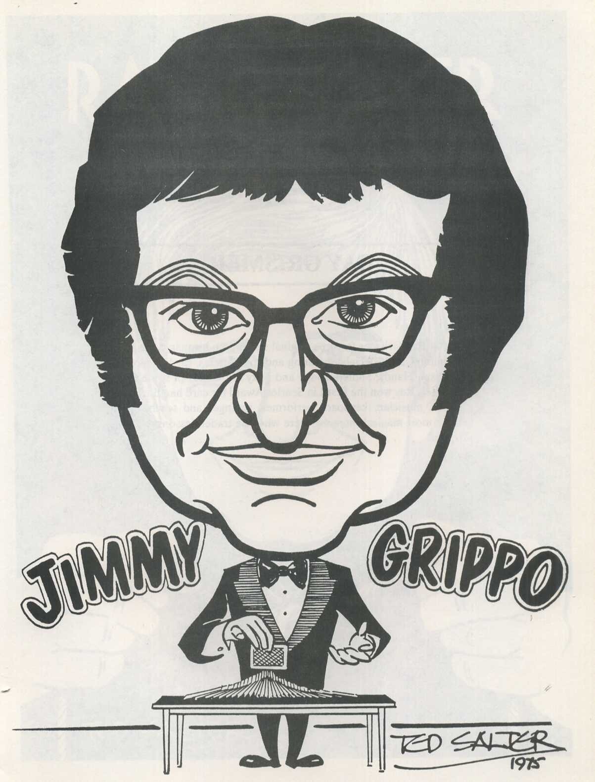 Jimmy Grippo caricature 1988 The Magic Castle Walls of Fame book by Ted Salter