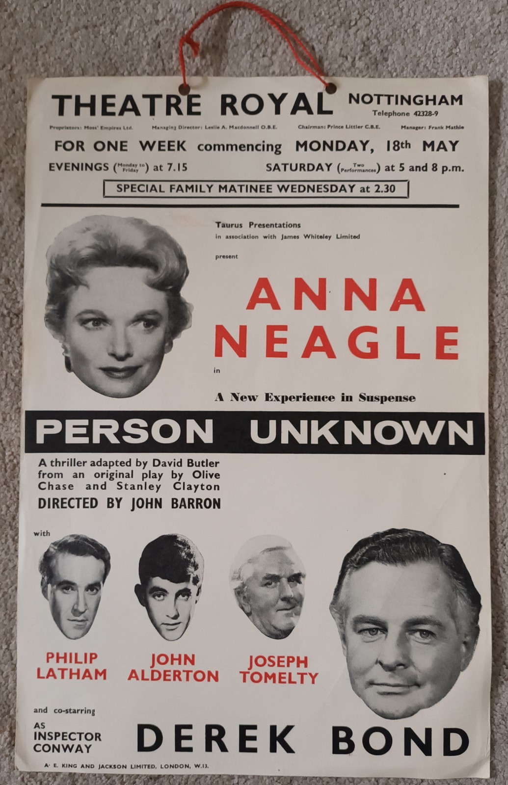 1964 Anna Neagle Person Unknown Theatre Royal Nottingham Original Display Card