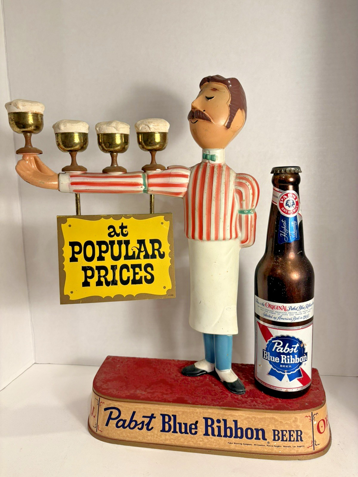 Vintage Pabst Blue Ribbon Metal Bartender Back Bar Sign - 