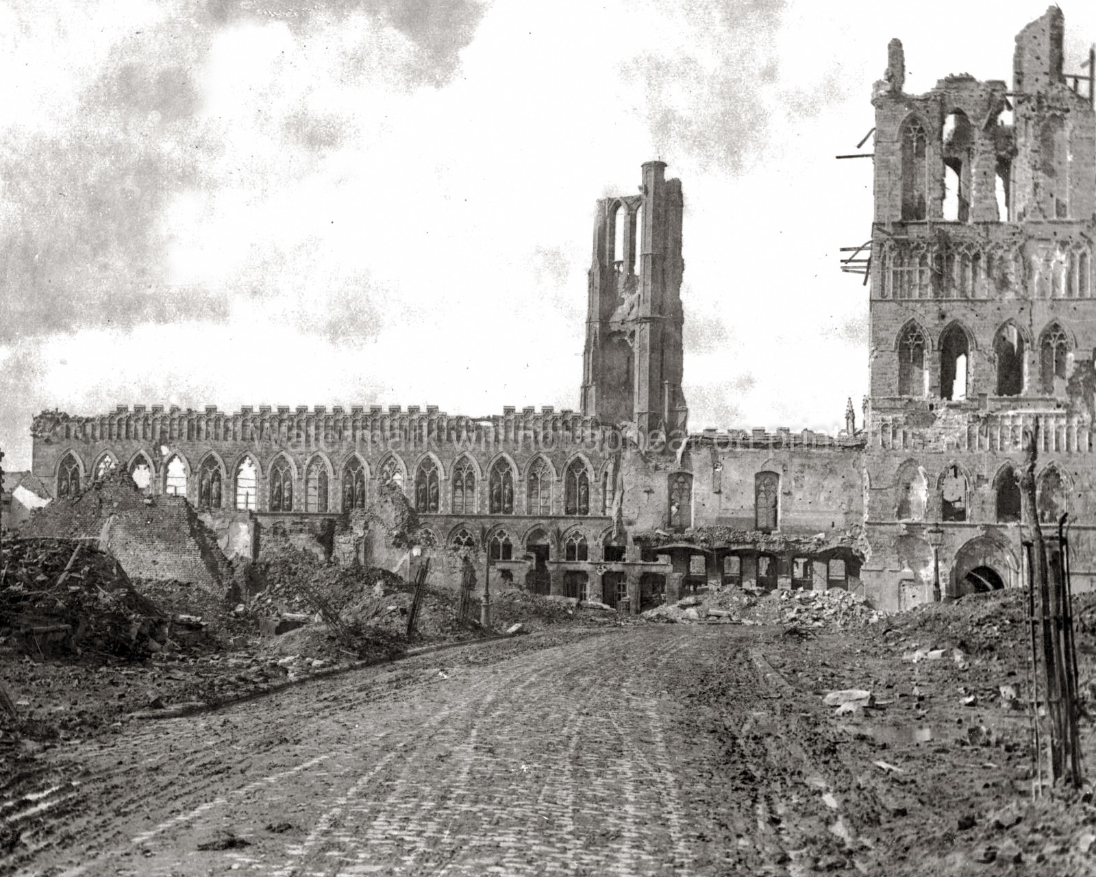 Ypres Cloth Hall WW1 Bombarded Ruins Destruction Gothic Vtg. Photo