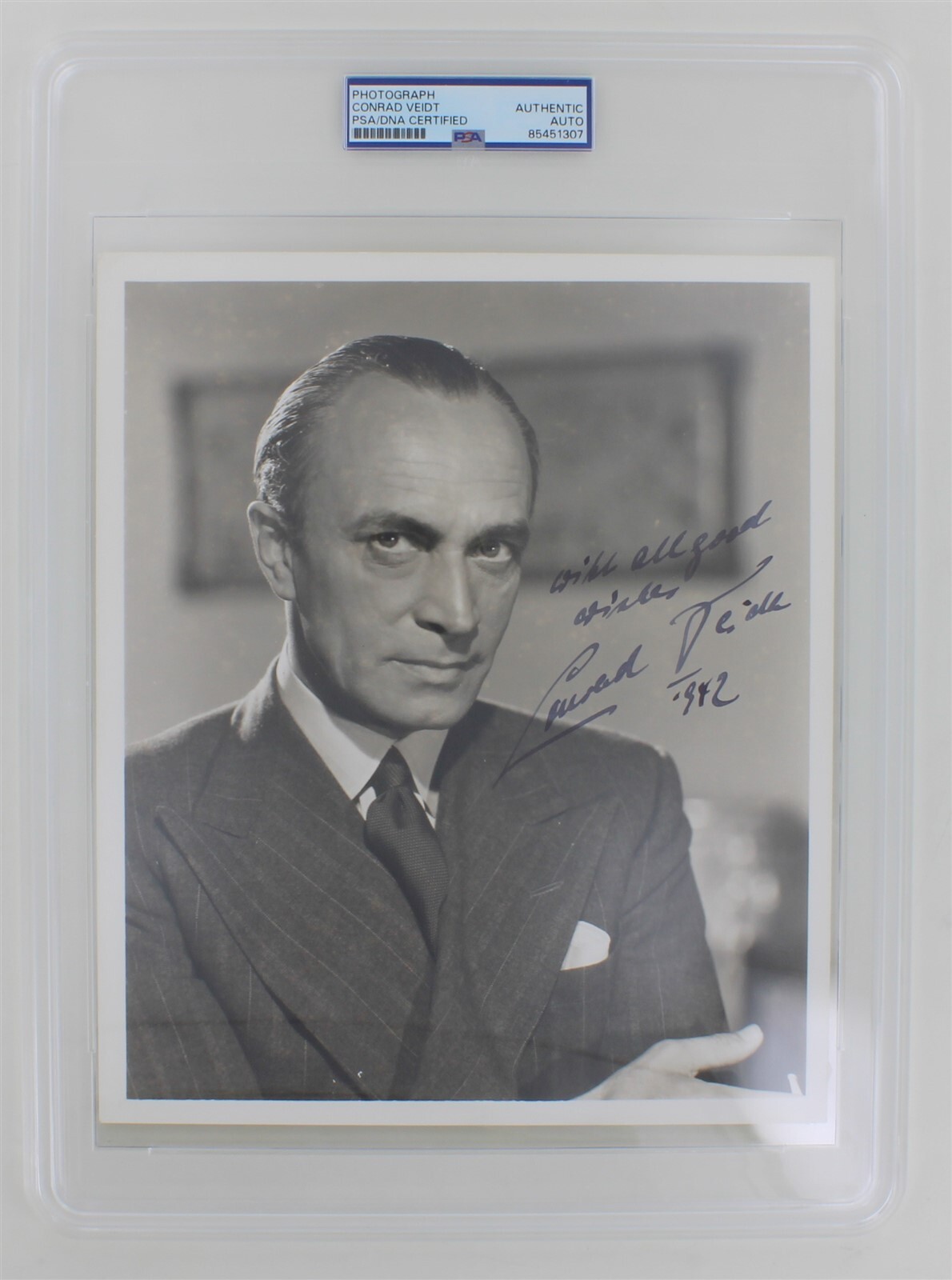 Conrad Veidt 1942 Signed 8x10 Photograph PSA German British Actor Casablanca