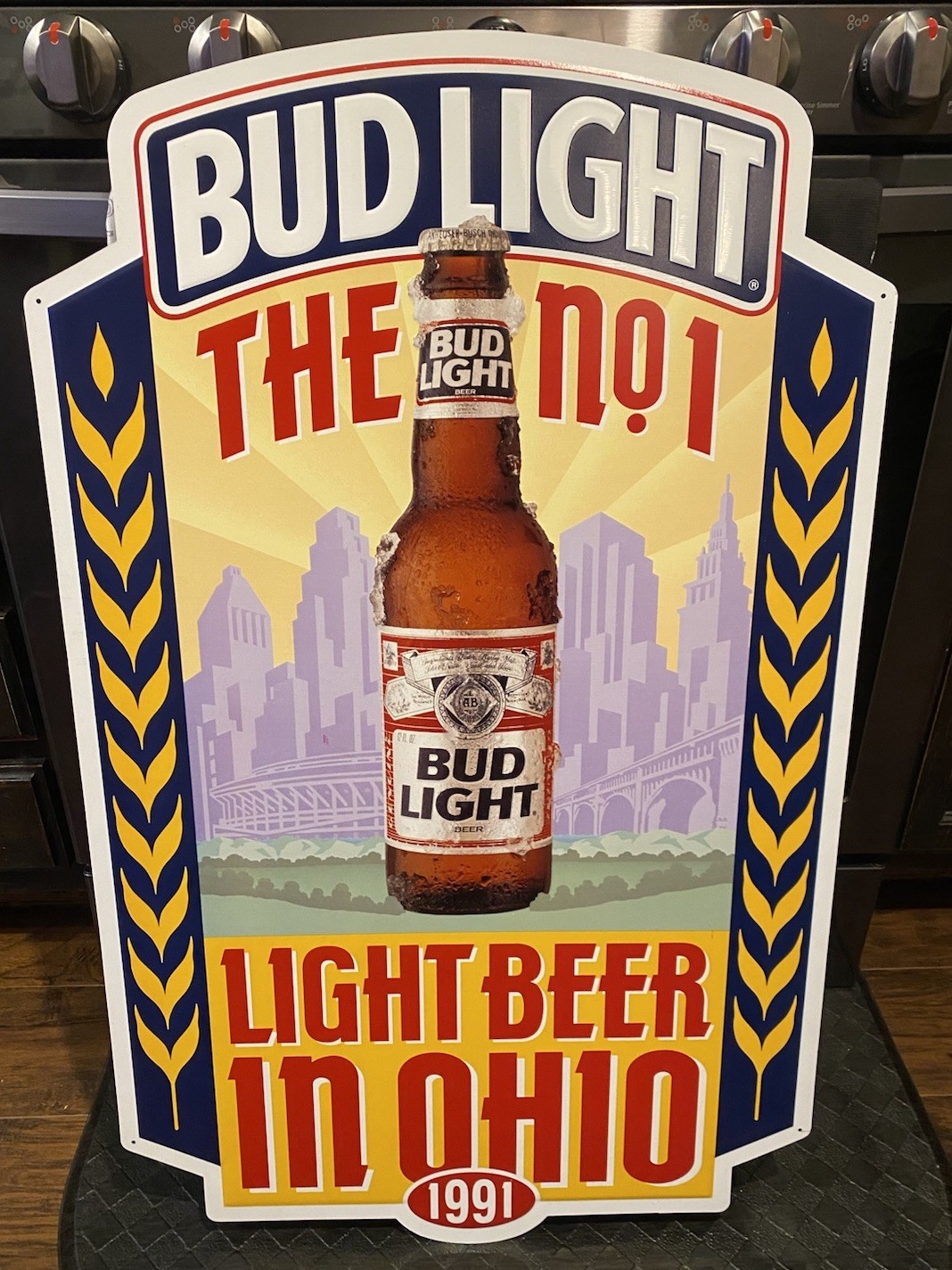 Vintage 1991 Bud Light Embossed Tin Sign Ohio #1 Light Beer NOS 21x34 Bar
