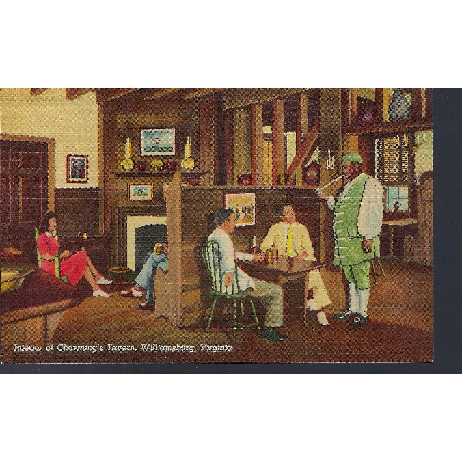 Chowning\'s Tavern Williamsburg Virginia Postcard Interior Scene Colonial