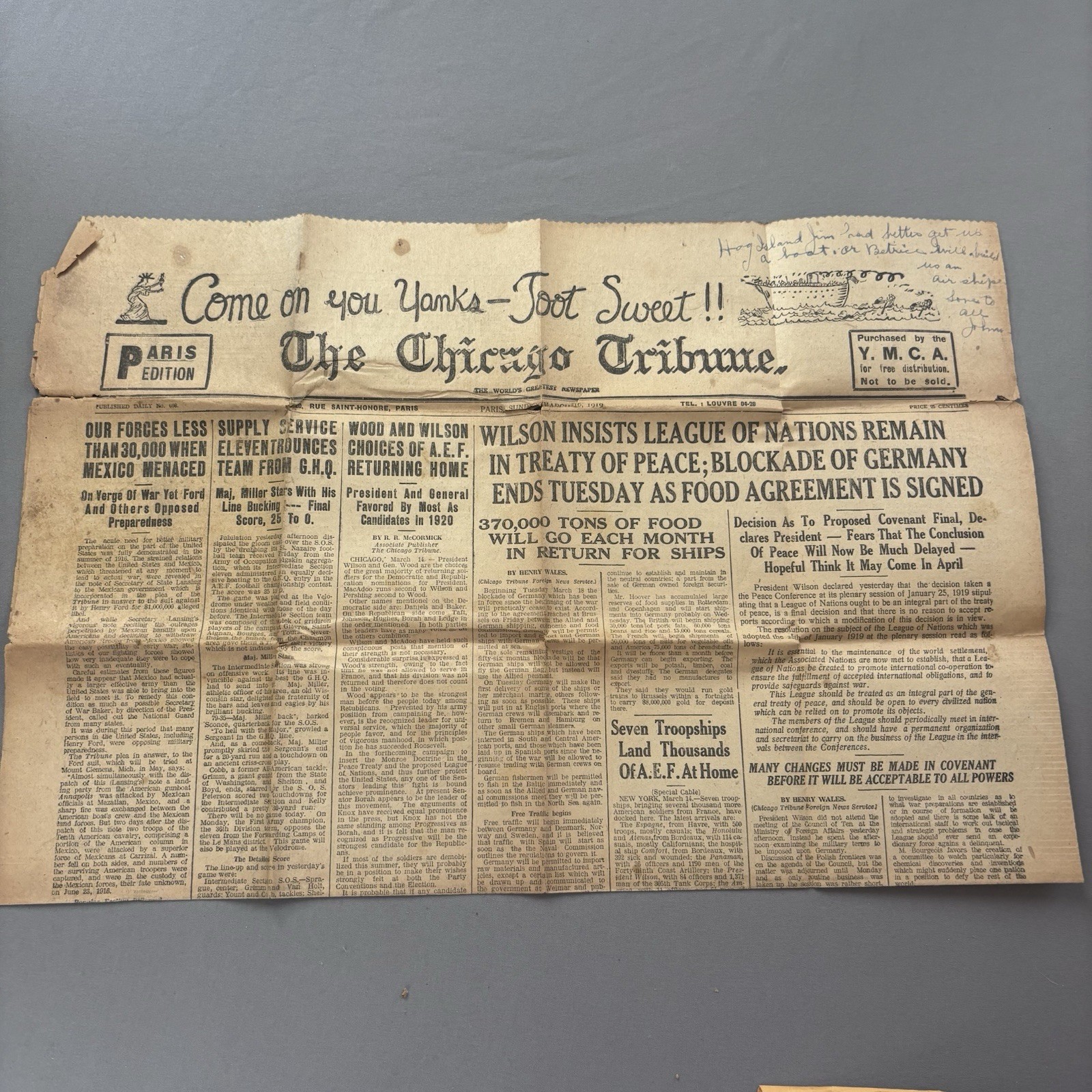 Chicago Tribune Newspaper Paris Edition March 16,1919 President Wilson