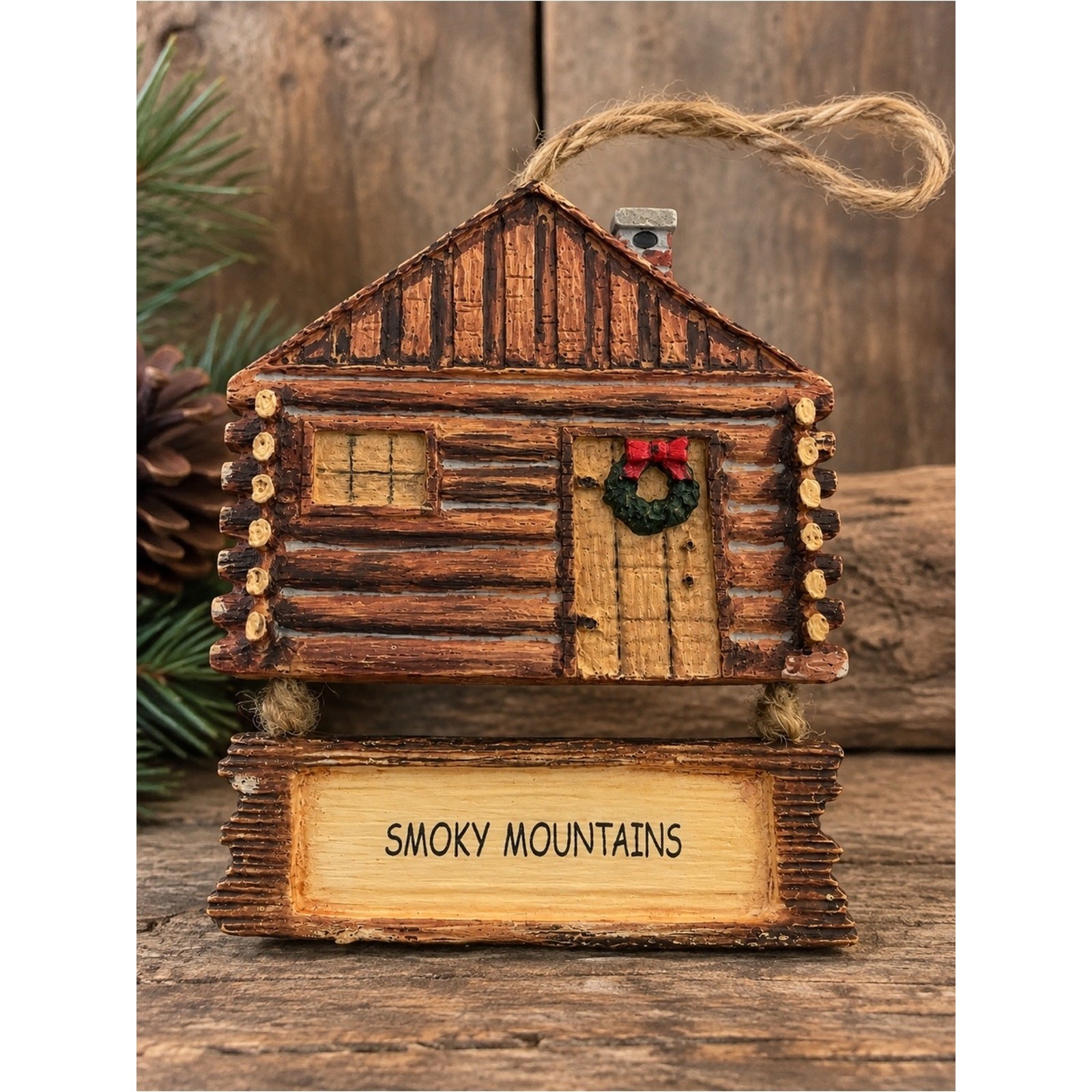 Vintage Smoky Mountains Log Cabin Ornament