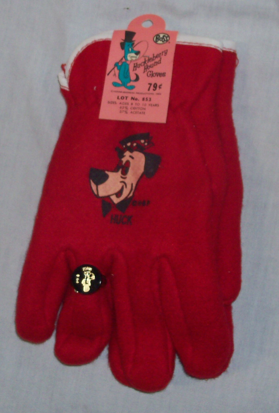 UNUSED with Tag & Ring 1959 HUCKLEBERRY HOUND Child Gloves by Boss Hanna-Barbera