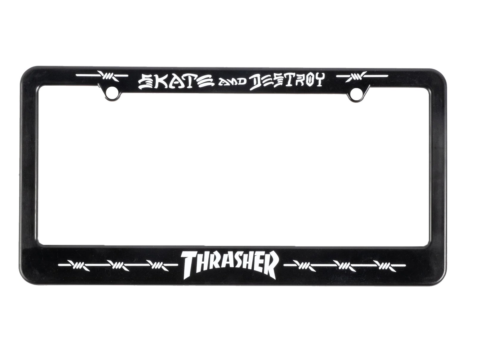 Thrasher BARBED WIRE SKATE AND DESTROY License Plate Frame BLACK Thrasher BARBED WIRE SKATE AND DESTROY License Plate Frame BLACK
