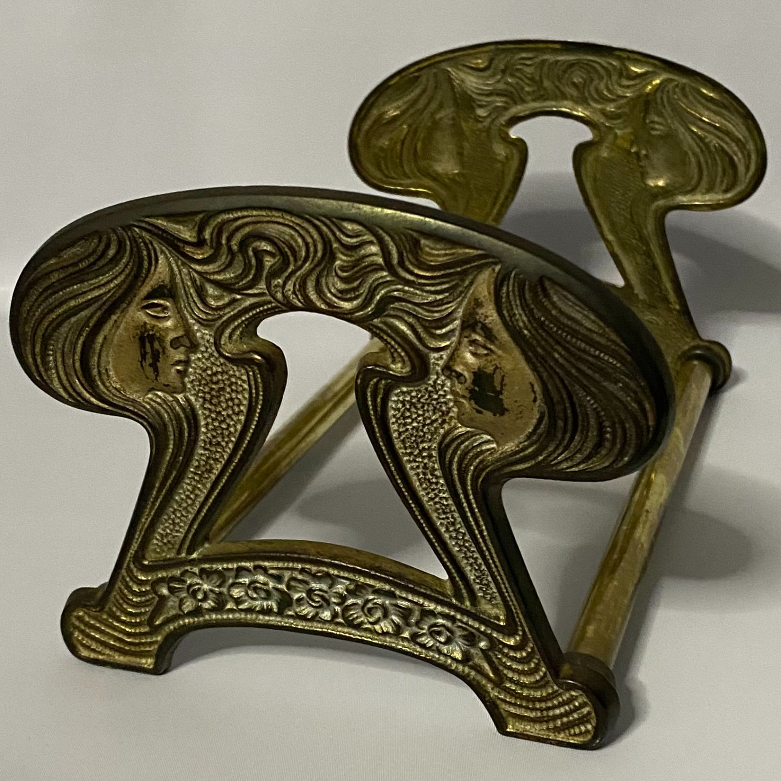 Art Nouveau Telescoping Book Ends Rack Flowing Hair Maiden Antique Judd 9759 15\ Art Nouveau Telescoping Book Ends Rack Flowing Hair Maiden Antique Judd 9759 15\