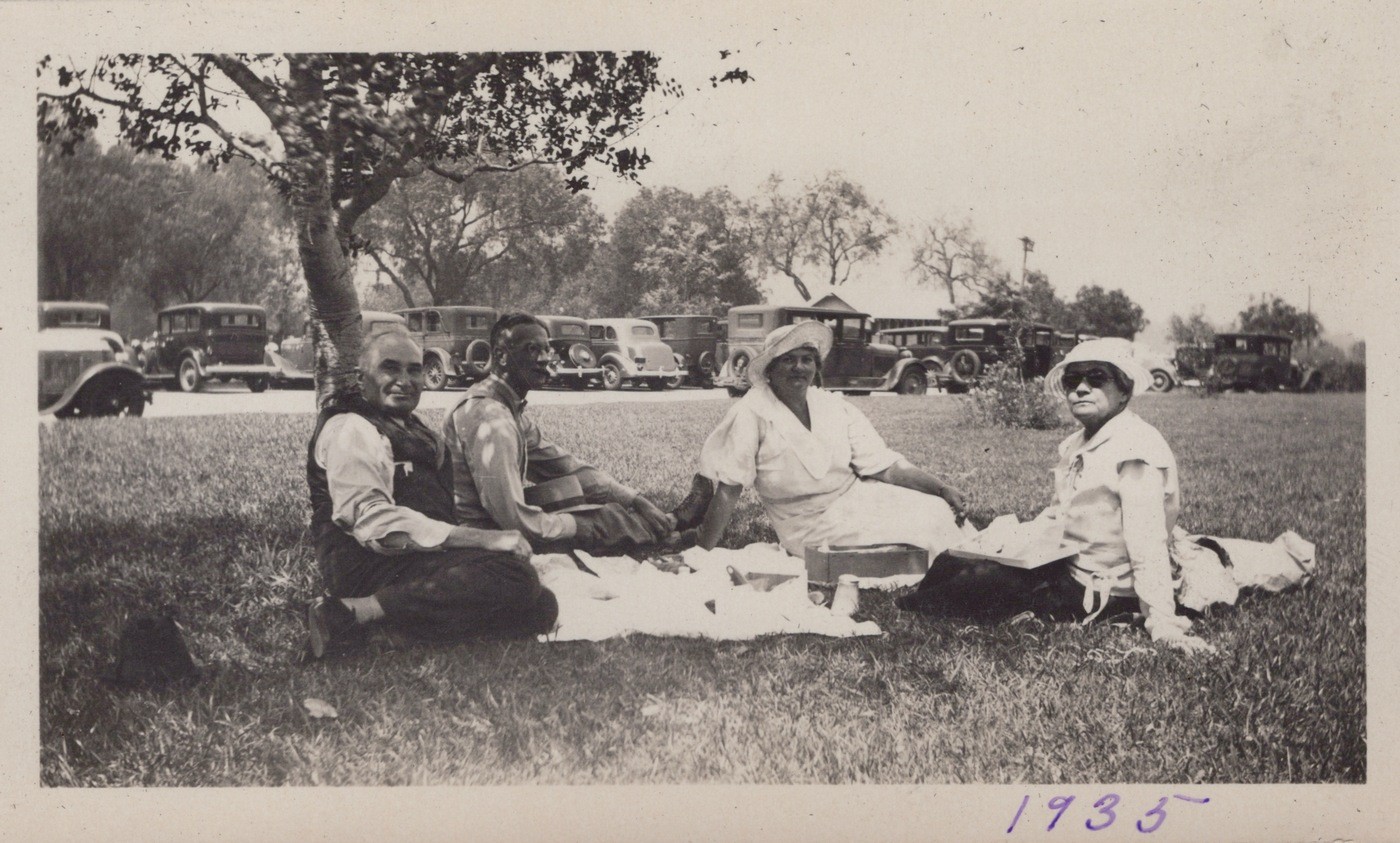 Los Angeles CA Park Picnic Vintage Cars Scene 1935 - Original Photo