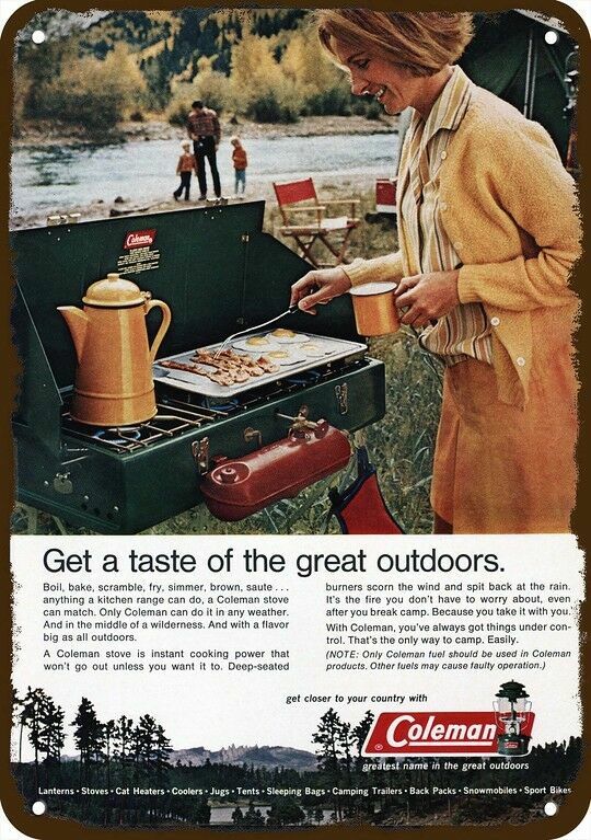 1971 Mom Cooks Breakfast on COLEMAN Camp Stove DECORATIVE REPLICA METAL SIGN 1971 Mom Cooks Breakfast on COLEMAN Camp Stove DECORATIVE REPLICA METAL SIGN