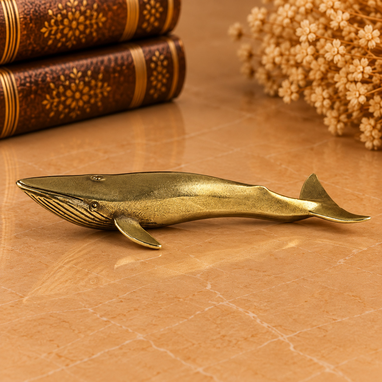 Mini Vintage Brass Blue Whale Statue Ornament Animal Gift for Whale Lover's
