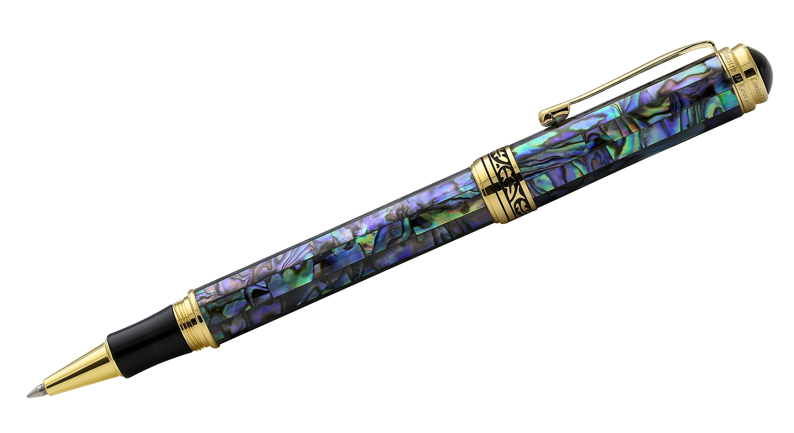 Xezo Maestro Rollerball Pen, Abalone Sea Shell. 18K Gold Plated. Handmade, LE