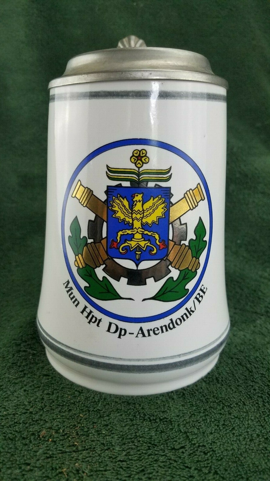 Vintage ERBO ZINN Ceramic Arendonk, Belgium Regimental Lidded Beer Stein