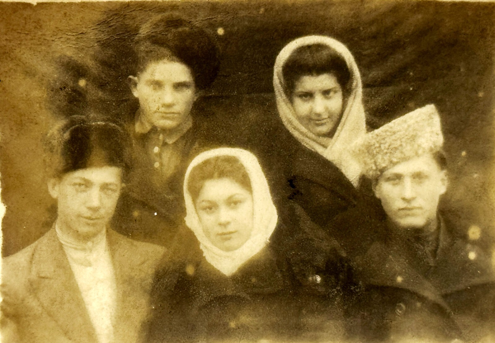 1920s Ukrainian Women Three Young Men Soviet Vtg Snapshot Photo B&W Original
