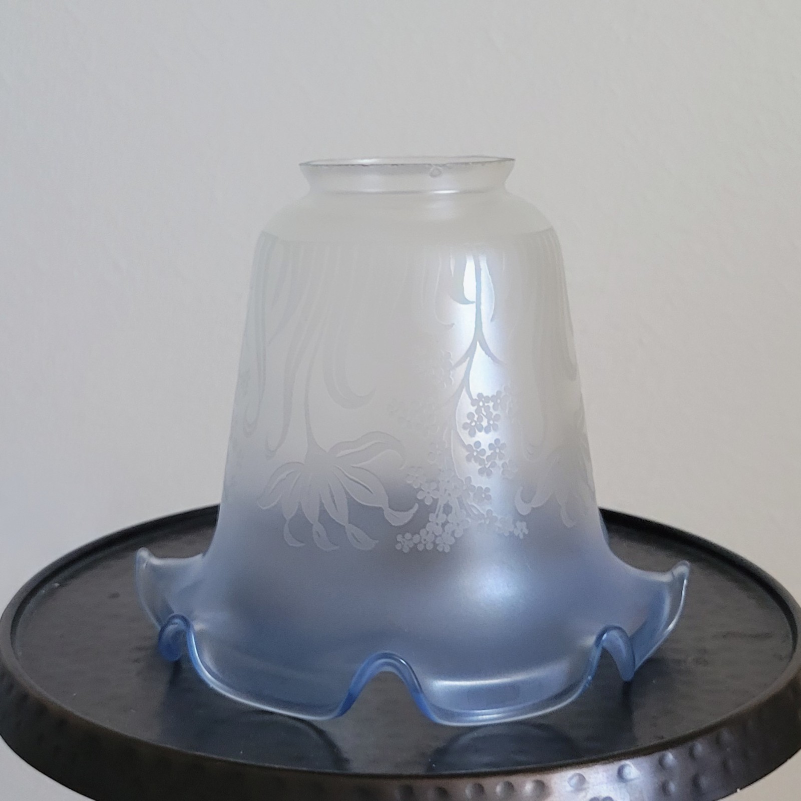 Vtg Vianne France Frosted Ruffled Etched Glass Lamp Shade Globe Light Cover Set