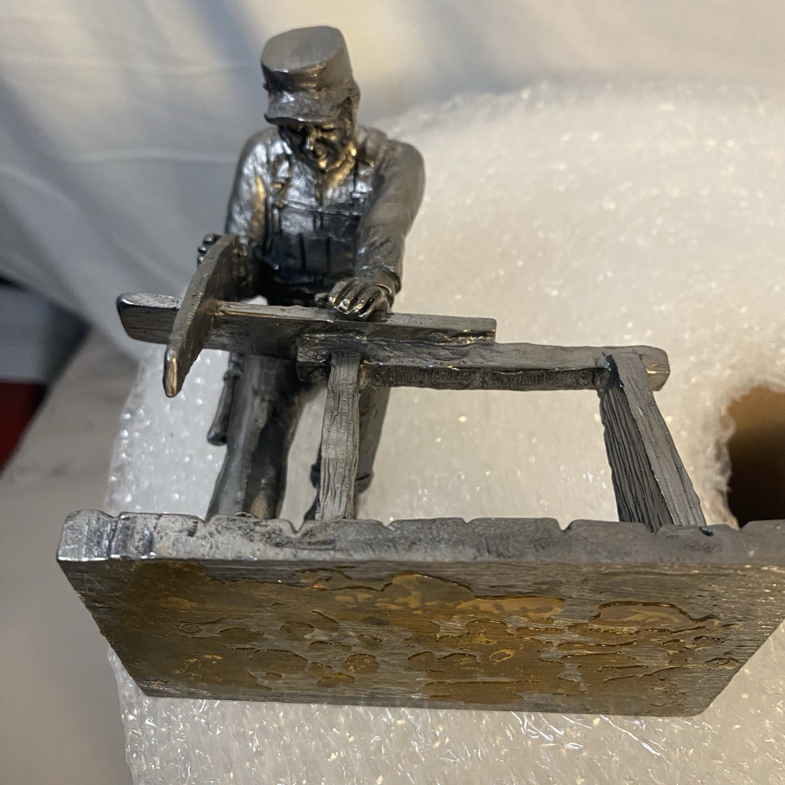MICHAEL RICKER SIGNED 1984 HAND CRAFTED PEWTER CARPENTER FIGURINE PARK CITY USA MICHAEL RICKER SIGNED 1984 HAND CRAFTED PEWTER CARPENTER FIGURINE PARK CITY USA
