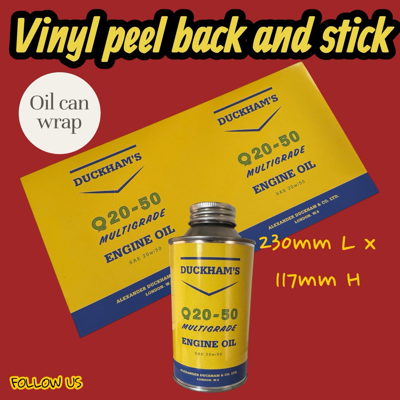Duckhams Q20-50 Engine Oil Can Wrap Vintage Vinyl Sticker / Decal jug pourer uk