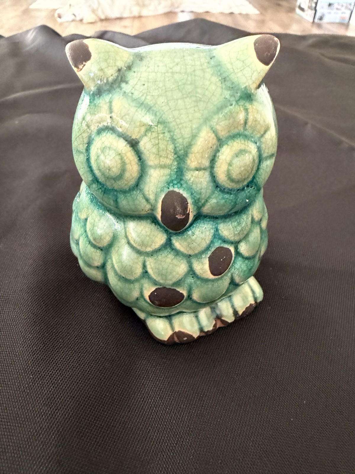 Vintage Ceramic Owl Crackle Green Finish 4\