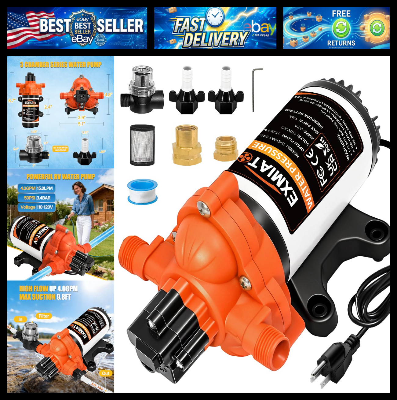 33-Series 110V AC Industrial Water Pressure Pump,4.0GPM 50PSI Self-Priming Water