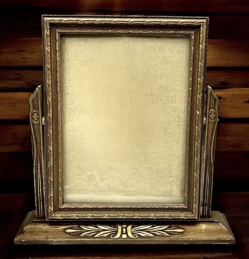 Antique Wood French BARBOLA FRAME Swivel Photo Original Glass Or Add Mirror EUC