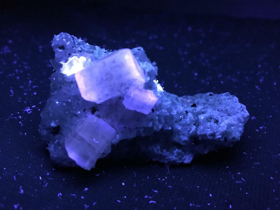 KB: BRIGHT SW FL. PEACH & VIOLET ZONED APATITE XLS. W/ PYRITE XLS. FROM PERU