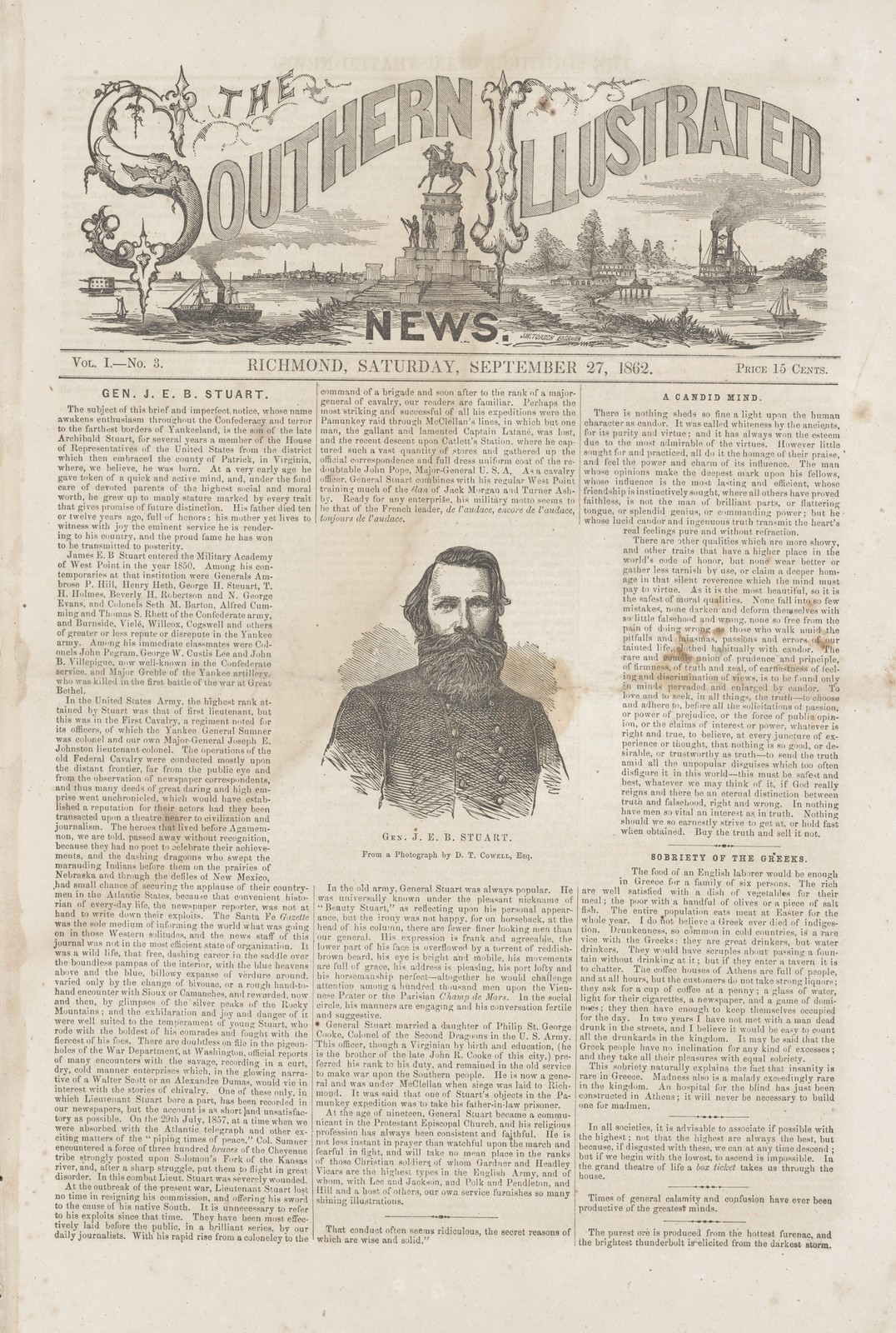 J.E.B. Stuart Vintage Civil War General Portrait Photo Reprint Wall Art