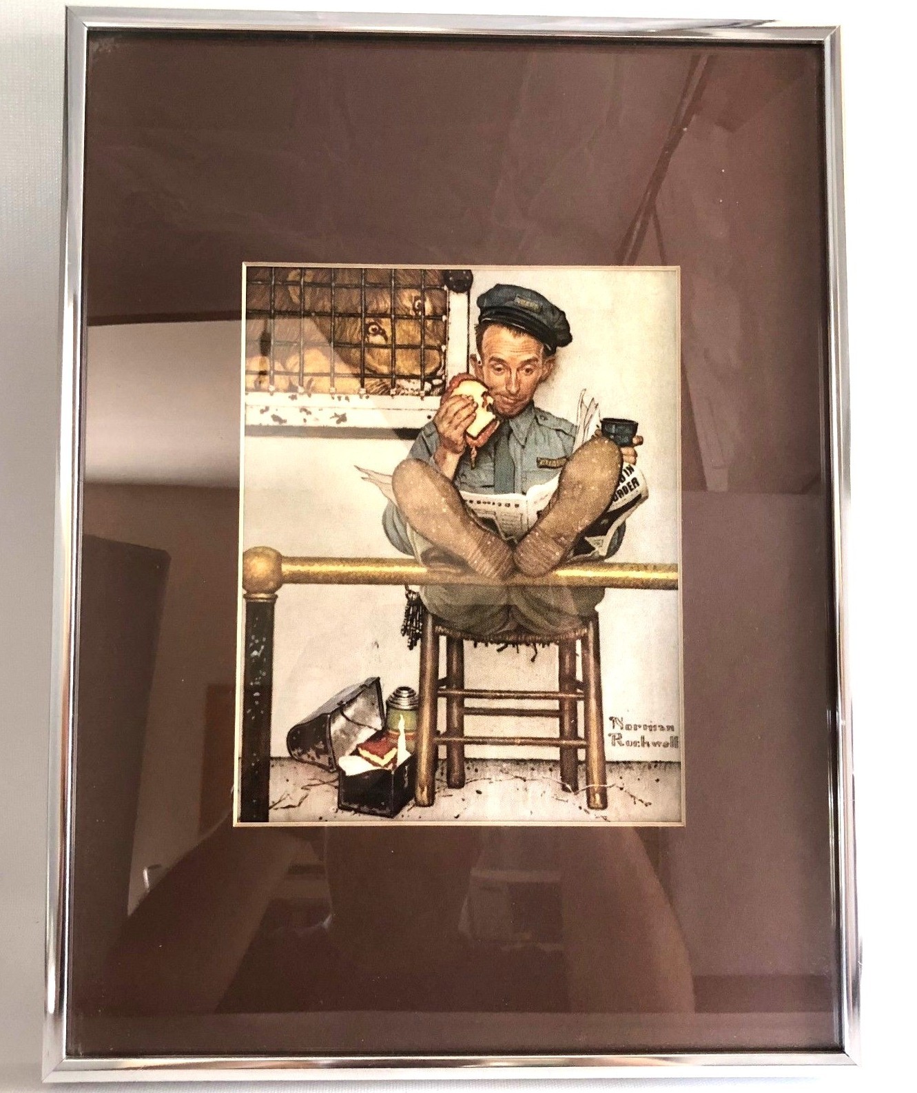 Vtg NORMAN ROCKWELL THE LION KEEPER Zookeeper Art Framed Print Lithograph Litho