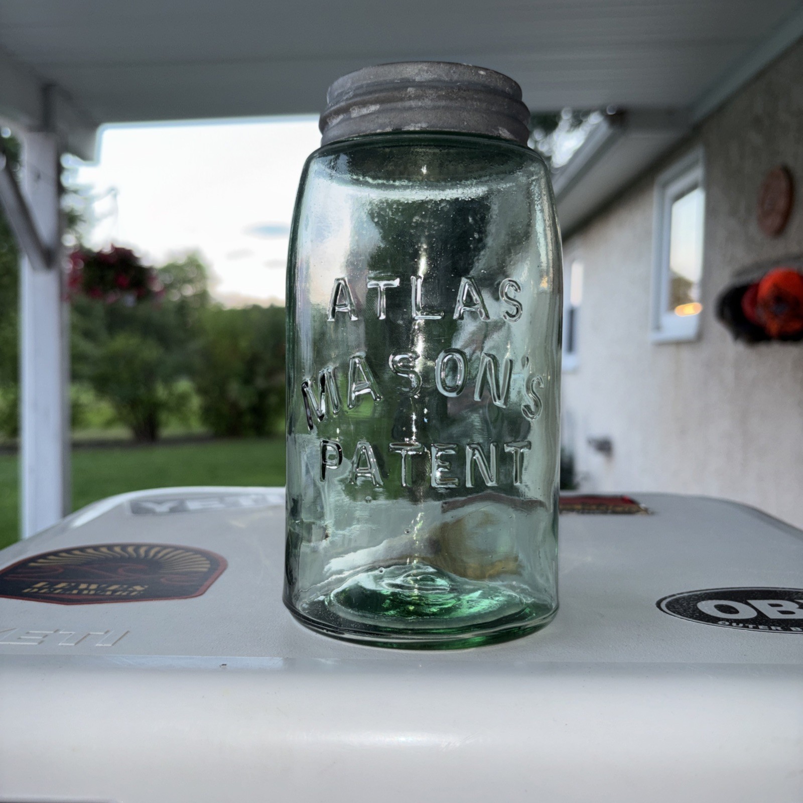 Antique Atlas Mason’s Canning Jar With Lid Green/Blue Glass
