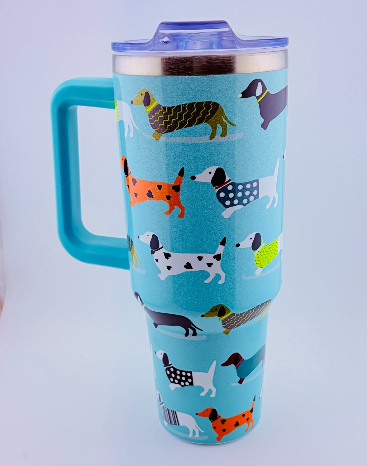 40oz Dachshund Tumbler Handle Straw Insulated Steel Cup NEW IN BOX