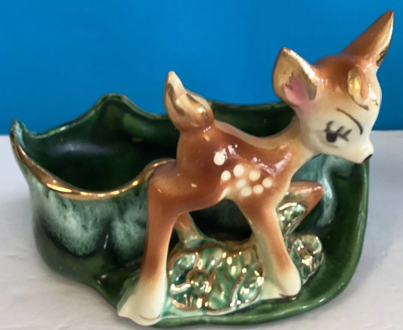 Vintage Little Fawn Deer Planter 18K Gold Trim