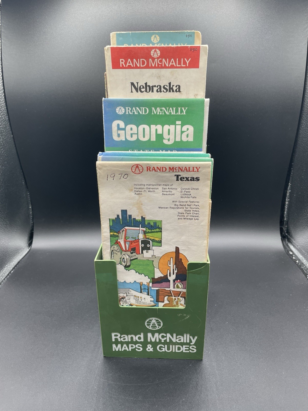 Vintage 1970\'s Rand McNally Map Holder w/ Lot of 19 United States Road Maps