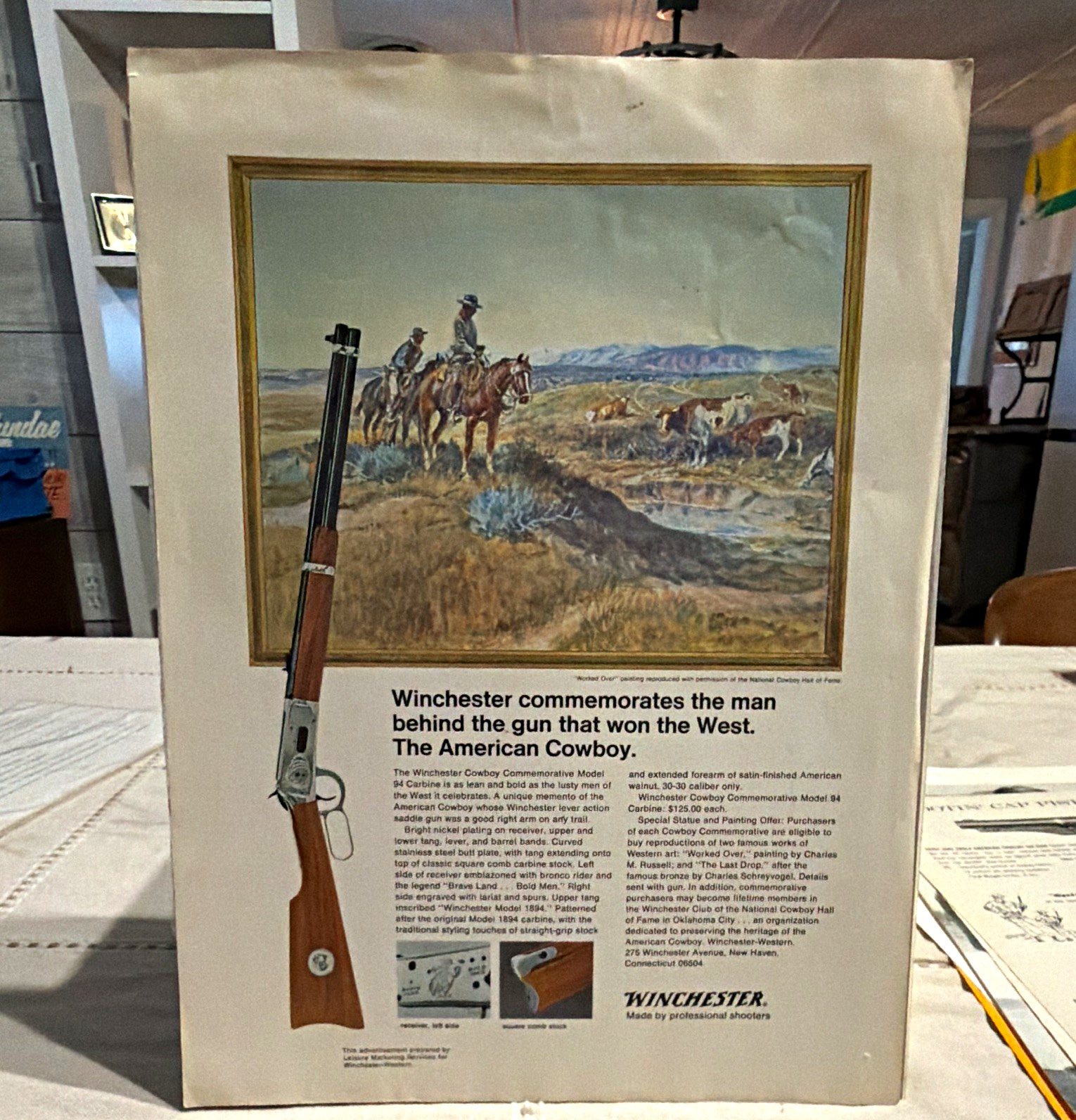 Winchester “The American Cowboy”  DEALER Print Ad 1970s Original NOT MAGAZINE 