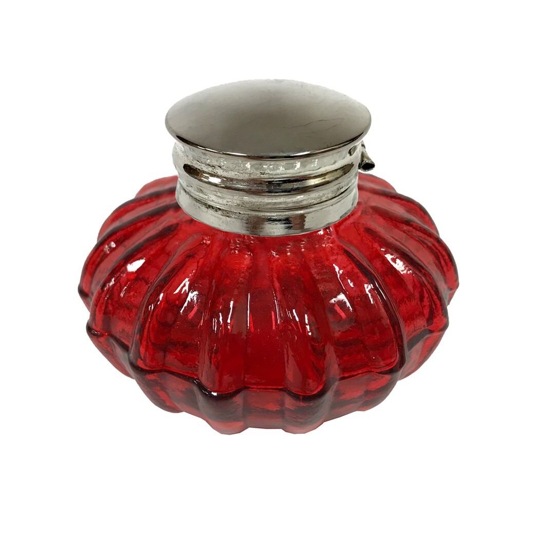 Vintage Antique Style Red Glass Inkwell Bottle ink 3'' x 2.5'' Vintage Antique Style Red Glass Inkwell Bottle ink 3'' x 2.5''