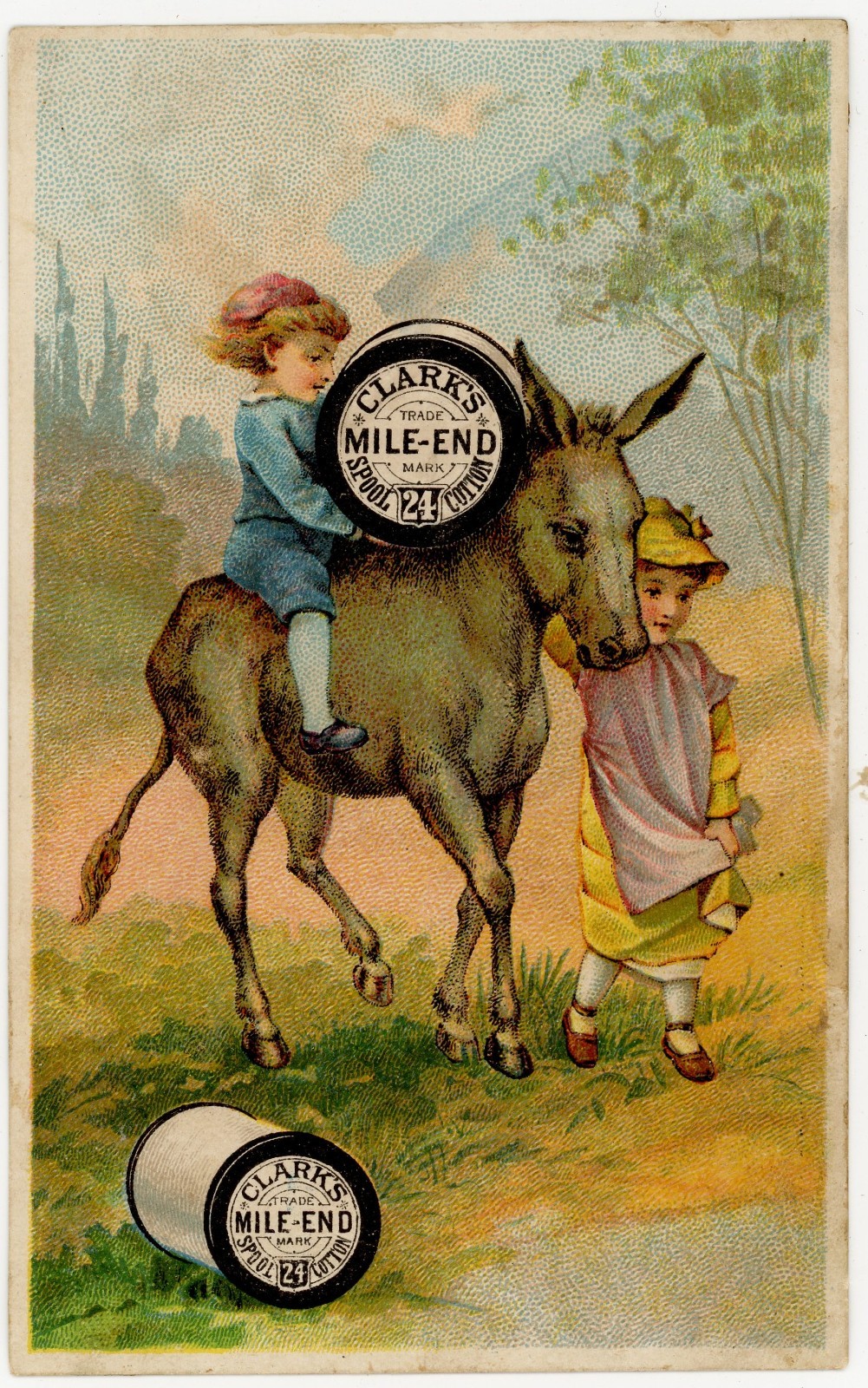 1880s Victorian Victorian Clark’s Mile-End Spool Co Trade Card Children & Donkey 1880s Victorian Victorian Clark’s Mile-End Spool Co Trade Card Children & Donkey