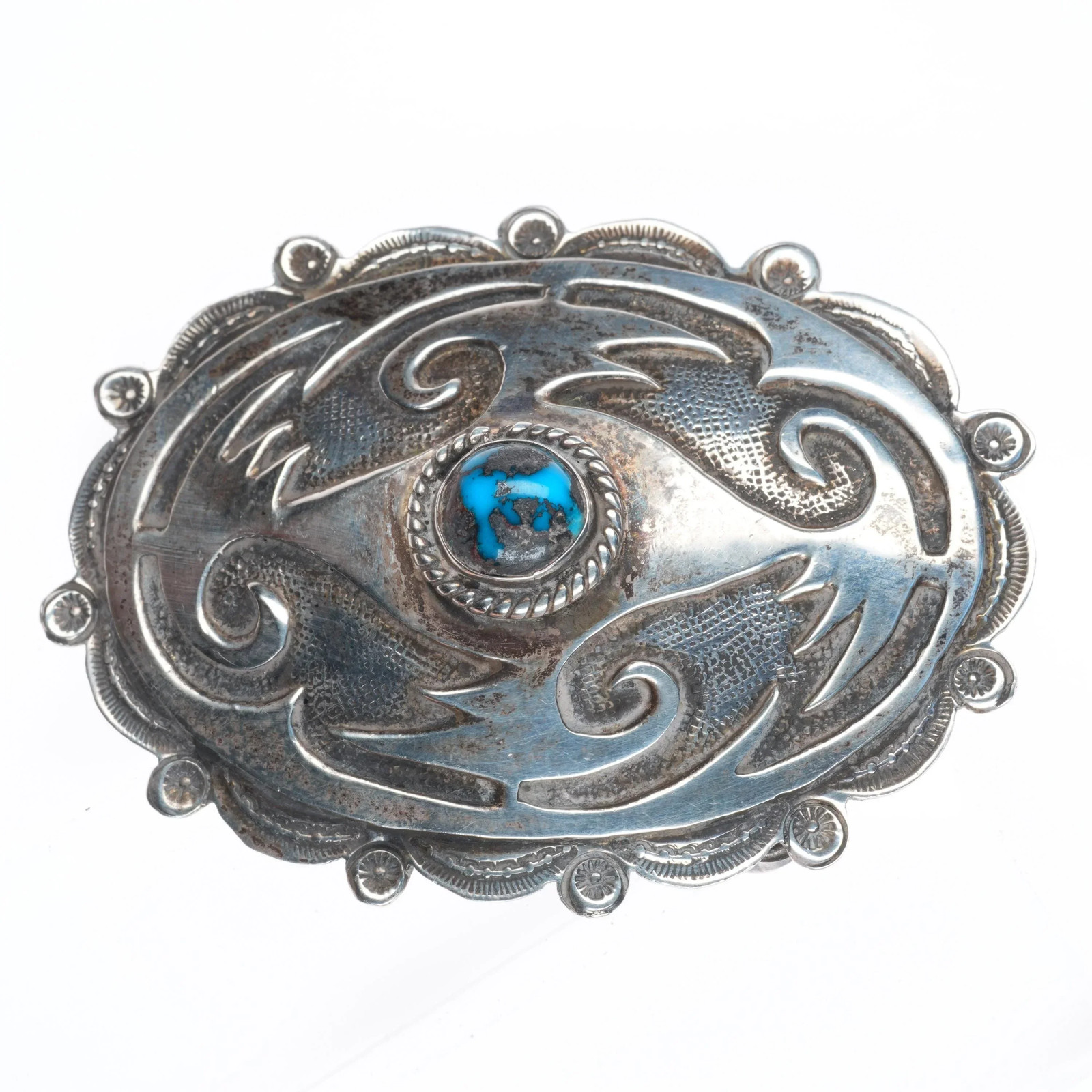 Vintage KR Navajo Overlay High grade turquoise belt buckle sterling silver Vintage KR Navajo Overlay High grade turquoise belt buckle sterling silver