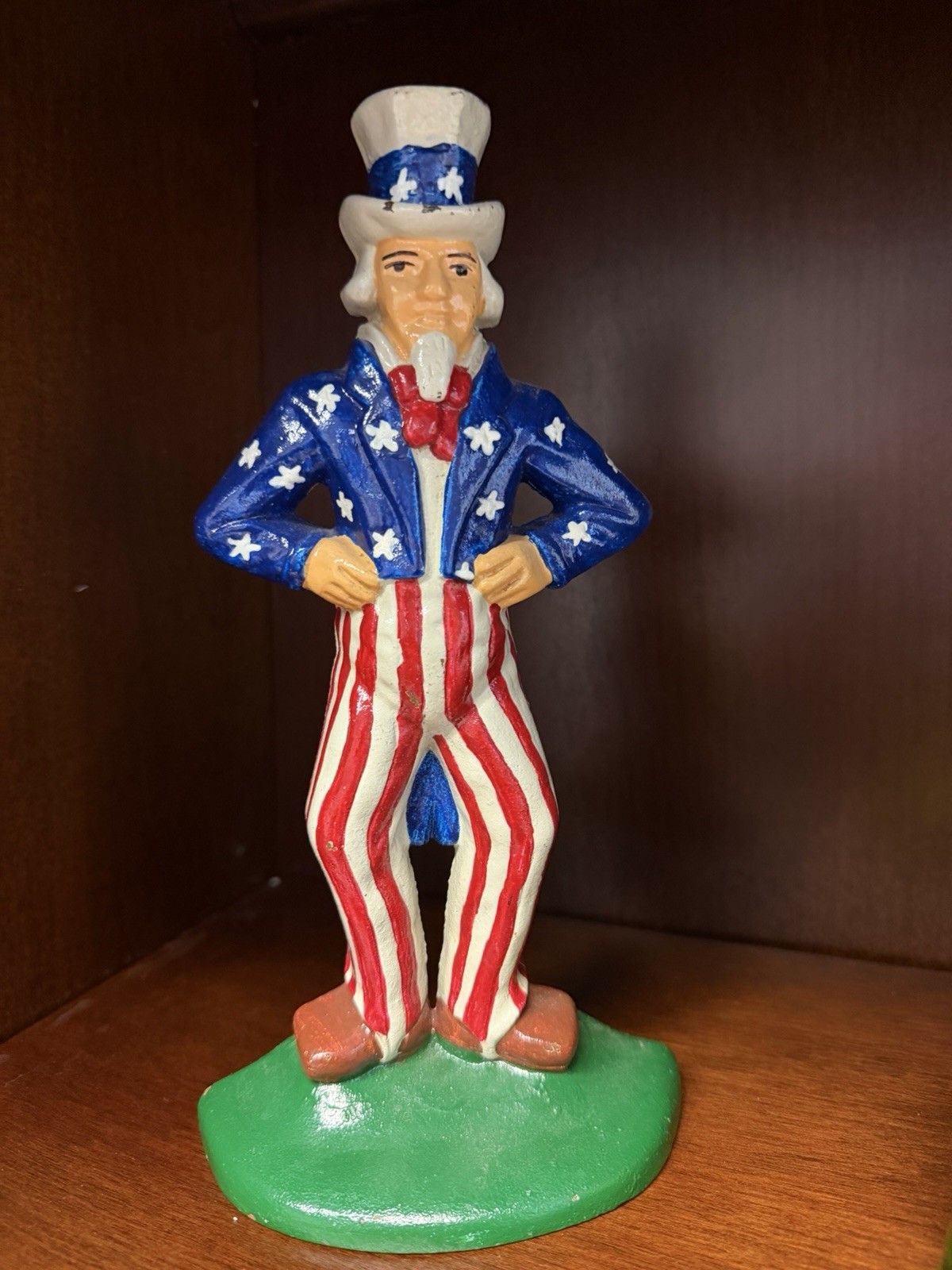 Vintage Cast Iron Uncle Sam Door Stop Hand Painted Gorgeous