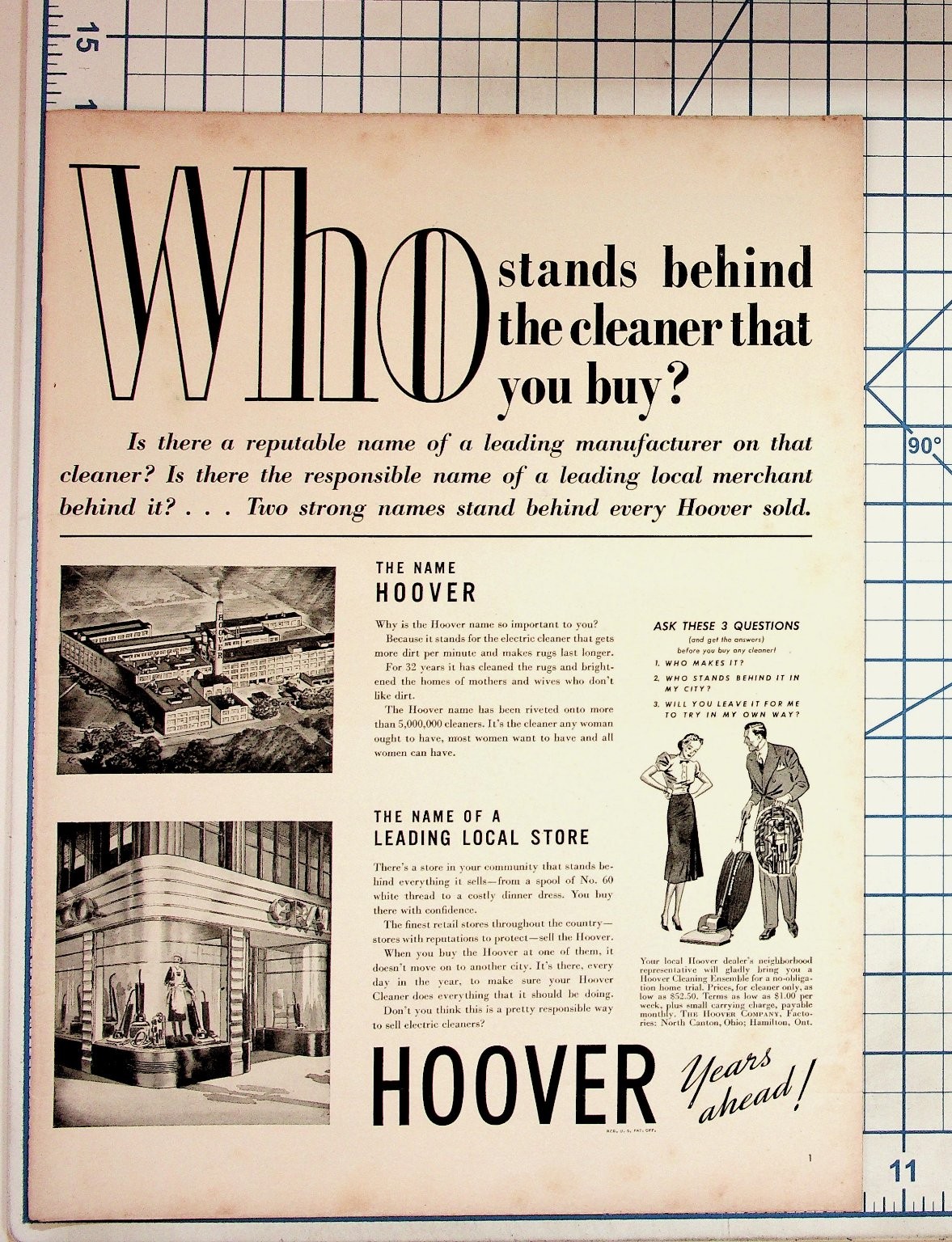 Vintage Hoover Vacuum Cleaner Ad 1930s-40s Factory Store Illustration Ephemera