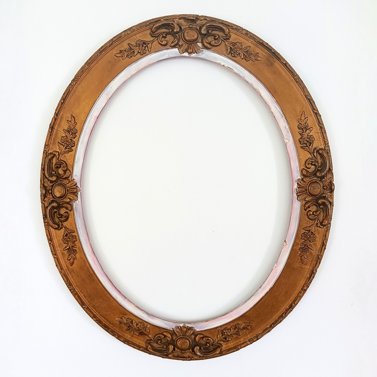 Antique Victorian Baroque Rococo Revival Gold Gilt Oval Wood Art Frame 16 x 20