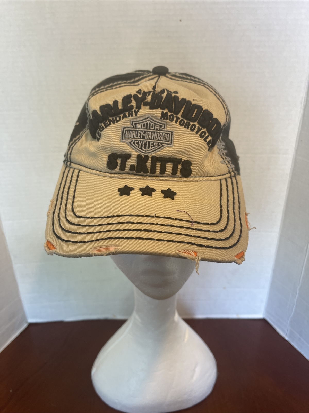 Harley Davidson ST. Kitts, Distressed Baseball Cap Hat Strap Back