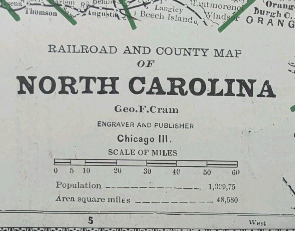 Vintage 1884 NORTH CAROLINA Map 13