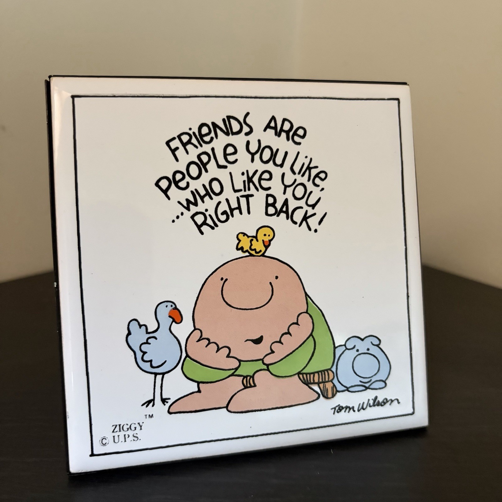 Vintage Ziggy by Tom Wilson “Friends” Ceramic Tile with Stand Retro Comic Decor