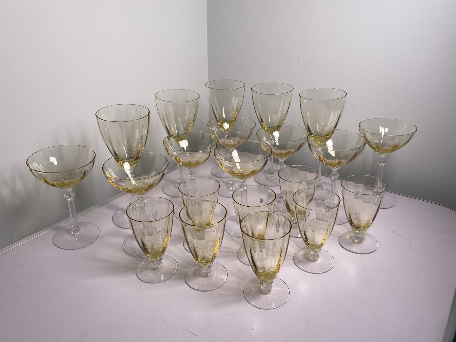 Fostoria 5099-5299 Topaz 21pc Water Goblet Sherbet Juice Stemware 1930s