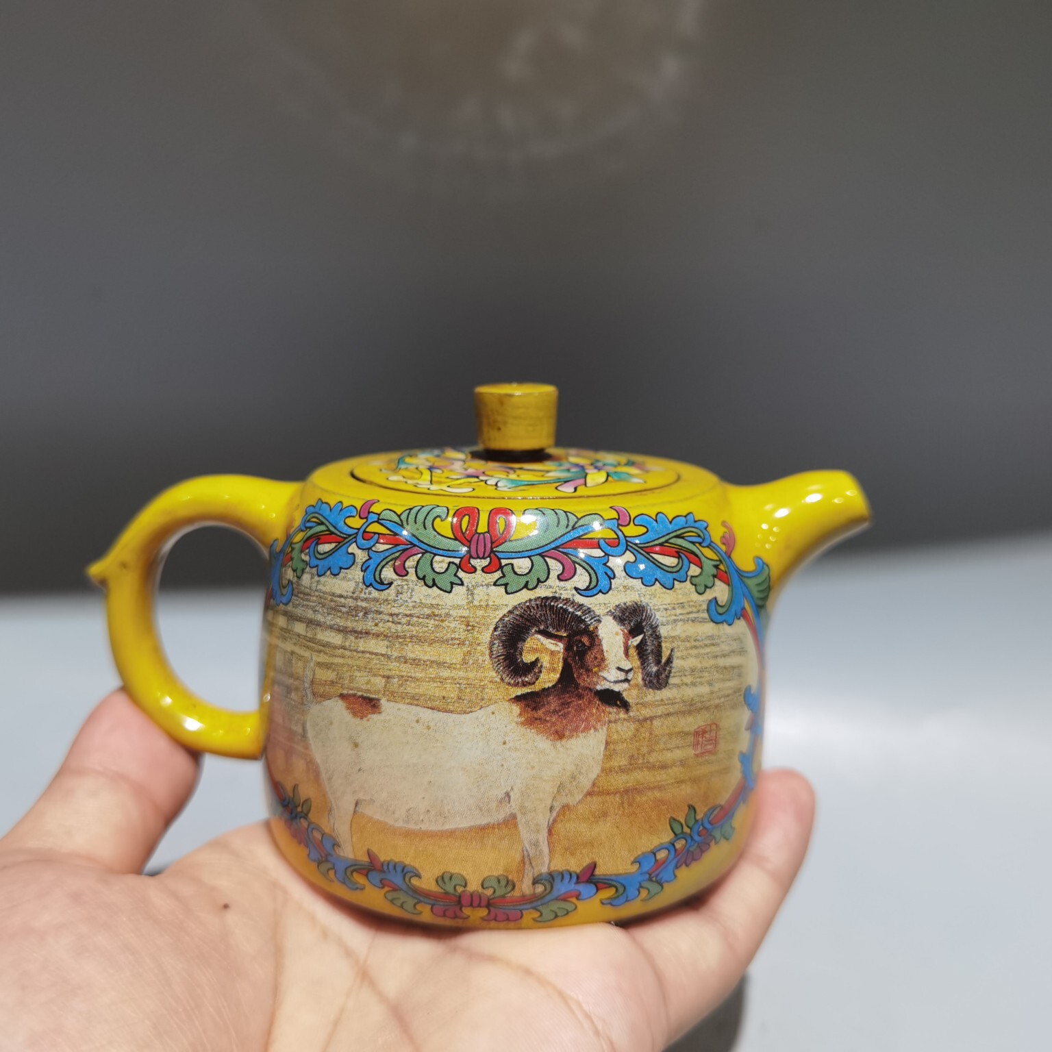 5.1in Chinese Yixing Zisha Natural Clay Handmade Sheep & Tiger Teapot Limited